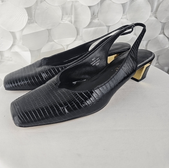 J. Renee BEV Midnight Square Sling Backs black snake textured Size 7.5 - Picture 1 of 8